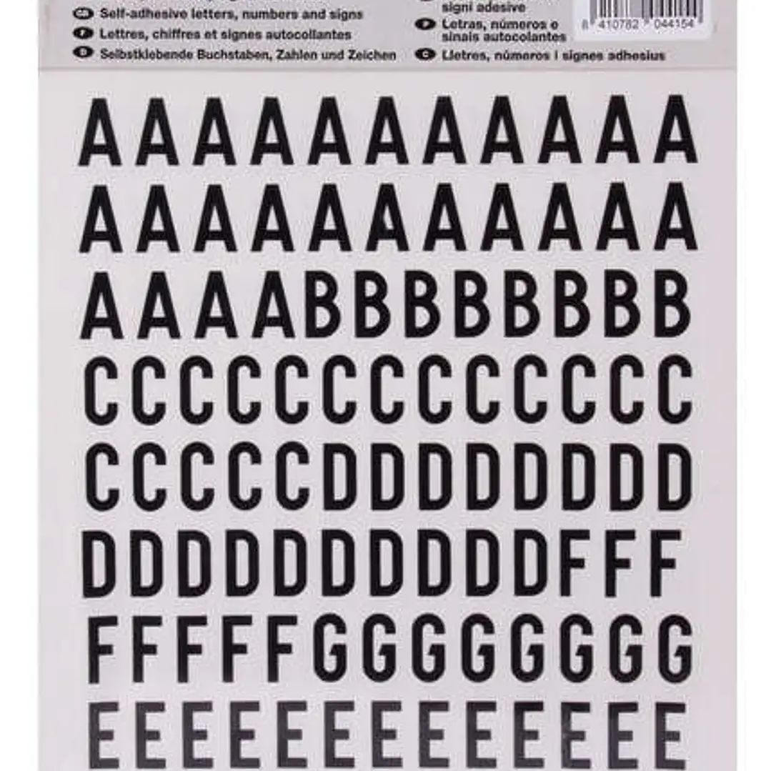 Apli Letras Adhesivas de Palo Mayusculas - Altura 15mm - Pack de 4 Hojas con 468 Letras - Color Negro 1