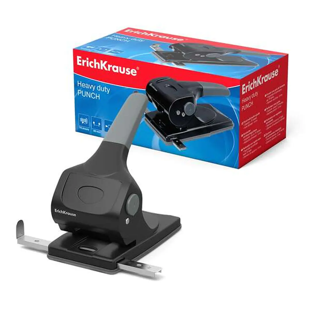 ErichKrause Elegance Classic Perforadora de Gruesos - Perfora hasta 70 Hojas - Orificios de 5,5mm - Mecanismo de Acero de Alta Calidad - Color Negro/G 1
