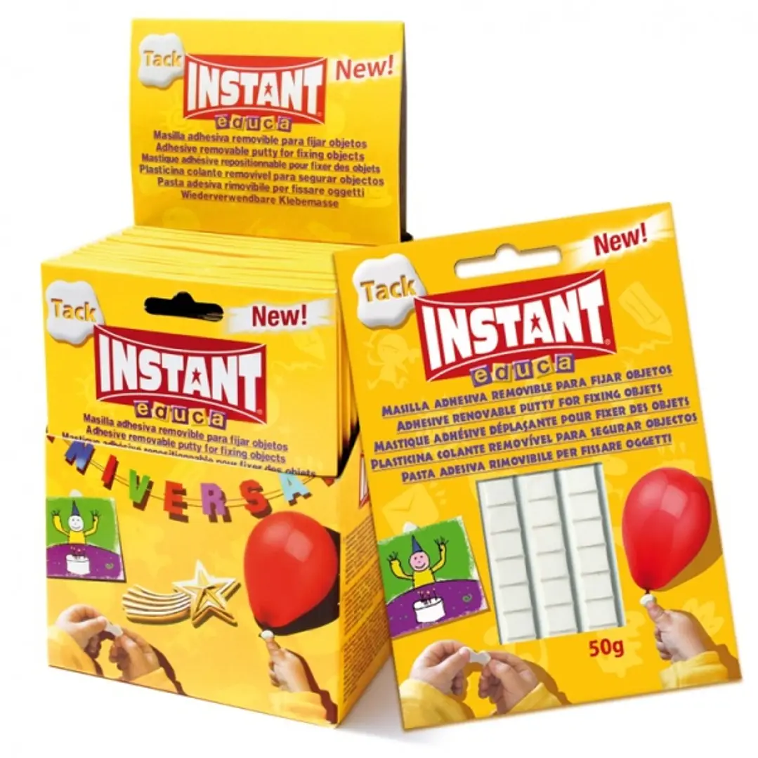 Instant Educa Pack de Masilla Adhesiva Blanca 50gr - Fuertes, Limpias y Removibles - Color Blanco 1