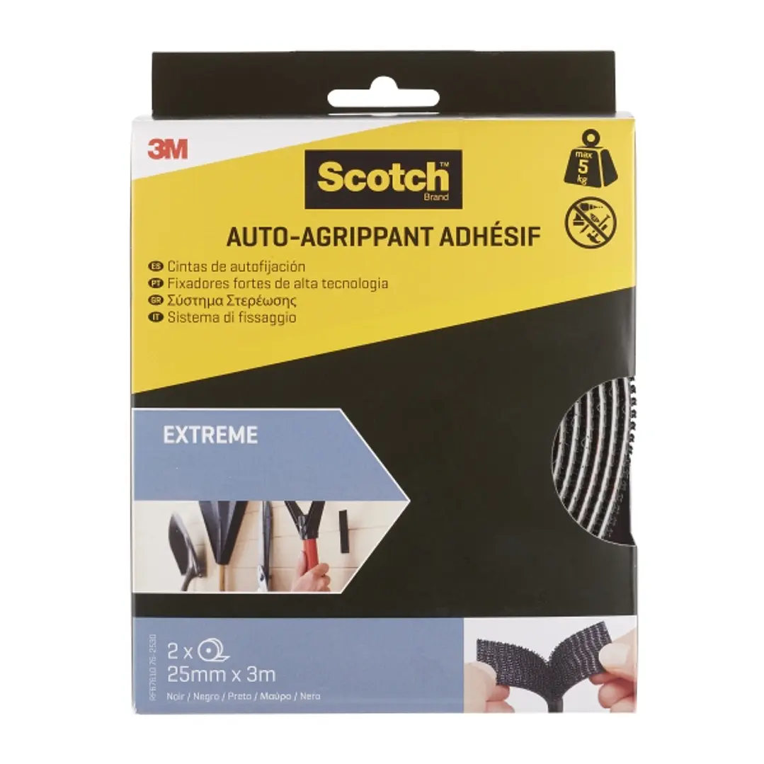 Scotch Extreme Cierres Adhesivos Reposicionables - 25mm x 3m - Color Negro 1