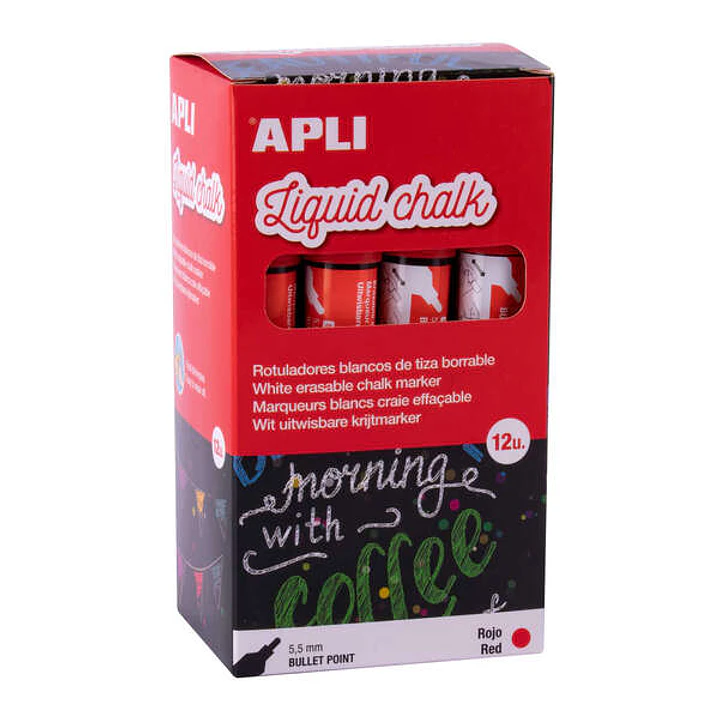 Apli Rotulador de Tiza Liquida Rojo - Punta Redonda - Ideal para Pizarras, Plastico, Ventanas, Ceramica, Vinilos, Metal, Etc - Facil de Borrar - Secad 1