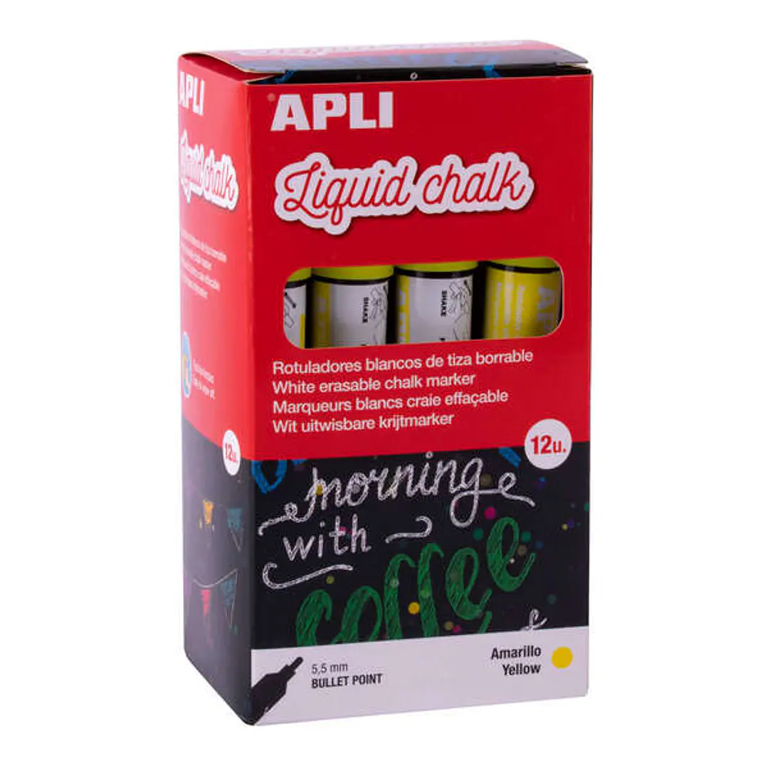 Apli Rotulador de Tiza Liquida Amarillo - Punta Redonda - Ideal para Pizarras, Plastico, Ventanas, Ceramica, Vinilos, Metal, Etc - Facil de Borrar - S 1
