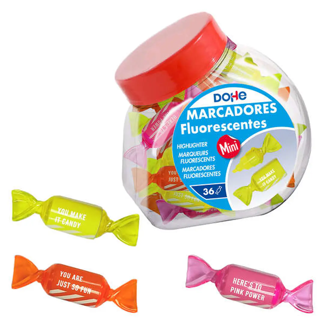 Dohe Candy Bote de 36 Marcadores Fluorescentes - Punta Biselada de 1-4mm - Tinta Extrafluorescente Base Agua - Colores Surtidos 1