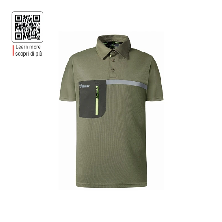 Upower Libra Polo Hombre Termorregulador - Talla 4XL - Antimicrobiano HeiQ Pure, Bolsillo Cremallera, Banda Reflectante, Proteccion DPI1 - Color Verde 1