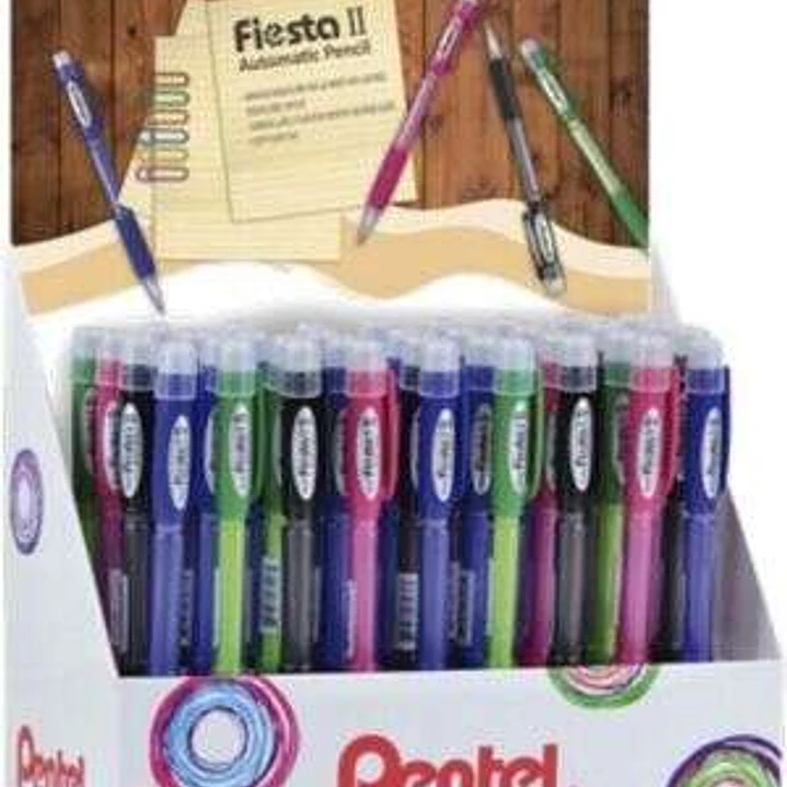 Pentel Fiesta II Expositor de 36 Portaminas HB 0.5mm con Goma - Incluye 2 Recargas - Grip de Goma - Diseño Ergonomico - Colores Surtidos 1