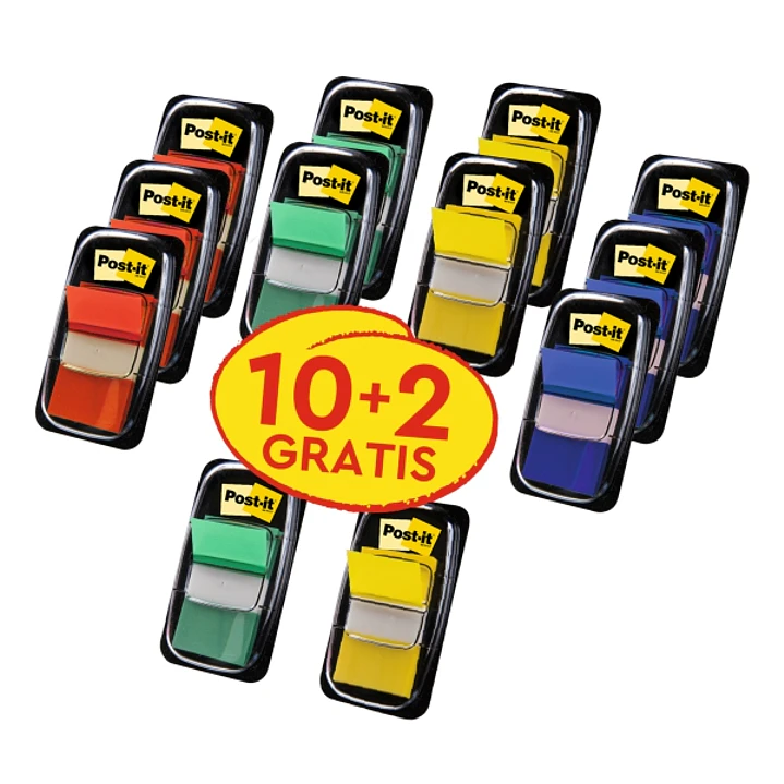 Post-It Index Pack de 12 Dispensadores con 50 Marcadores de Indice Reposicionables - Forma Rectangular - Colores Surtidos 1