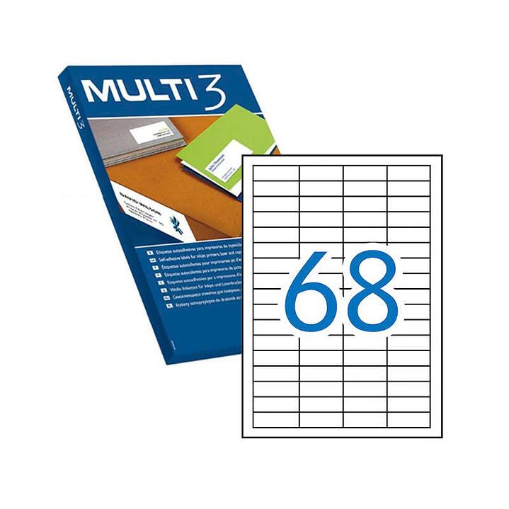 Multi3 Pack de 34.000 Etiquetas Blancas Cantos Rectos Tamaño 48.5X16.9mm con Adhesivo Permanente para Multiples Usos 1