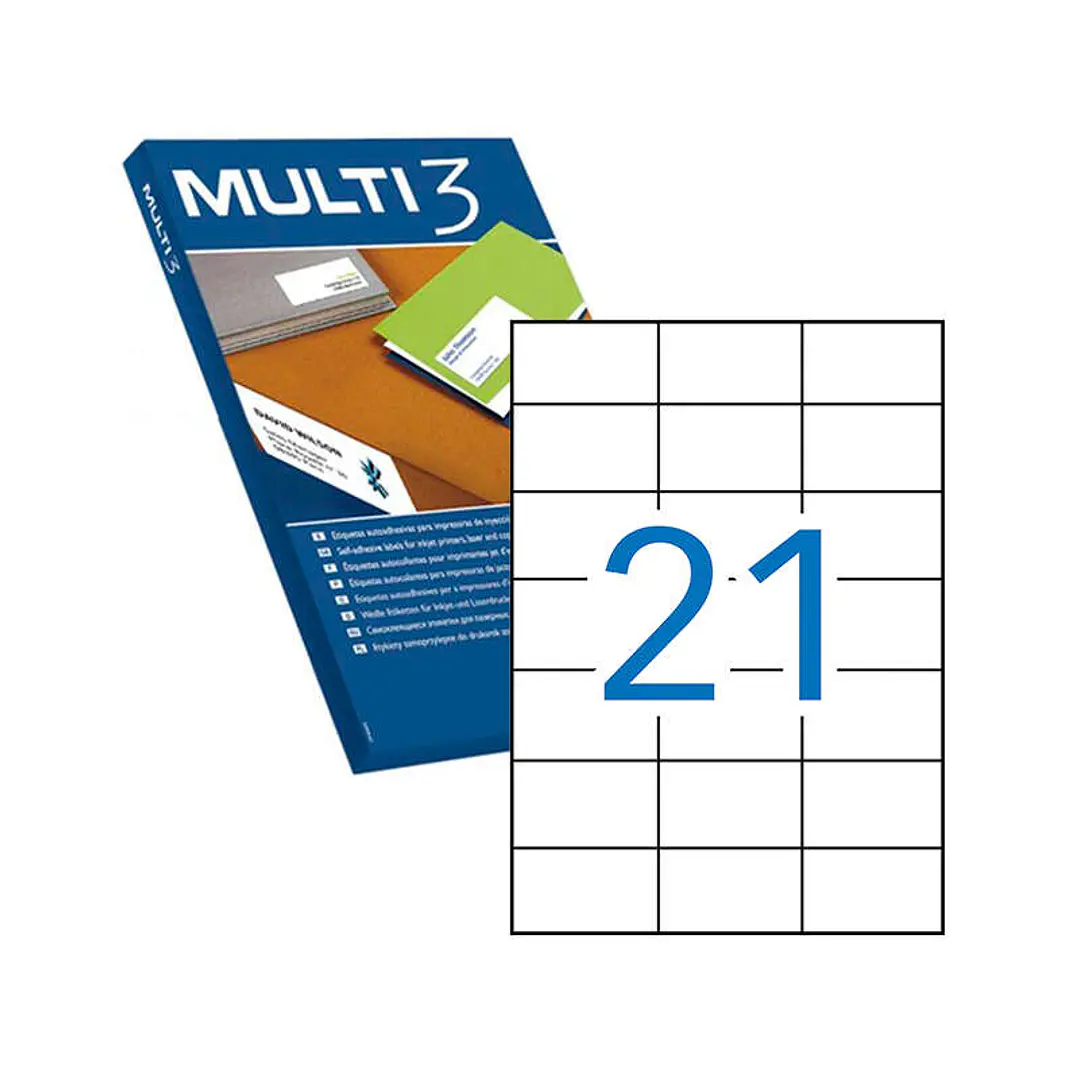 Multi3 Pack de 10.500 Etiquetas Blancas Cantos Rectos Tamaño 70.0X42.4mm con Adhesivo Permanente para Multiples Usos 1