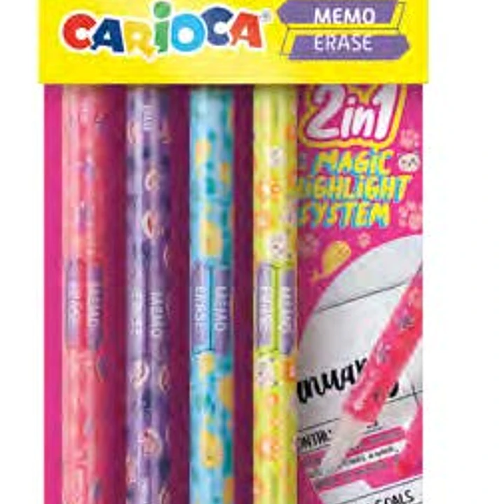 Carioca Memo Erase 2 en 1 Pack con 4 Rotuladores - Una Punta Subraya y la otra Borra el Color - Colores Surtidos 1