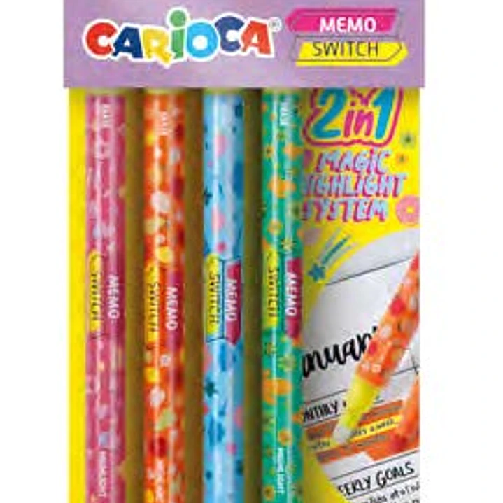 Carioca Memo Switch 2 en 1 Pack con 4 Rotuladores - Una Punta Subraya y la otra Cambia de Color - Colores Surtidos 1