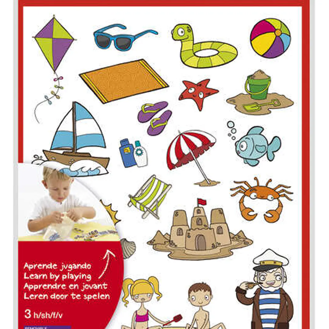 Apli Bolsa de Gomets Tematicos la Playa - 66 Gomets en 3 Hojas - Ilustraciones de Animales y Objetos de la Playa - Adhesivo Removible - Adhesivo Base  1