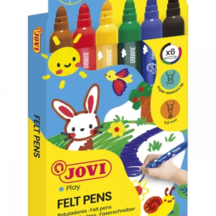 Jovi Felt Pens Estuche de 6 Rotuladores Jumbo - Tinta de Gran Fijacion - Punta Resistente - Grip Ergonomico - Capuchon Ventilado - Trazo Homogeneo - C 1