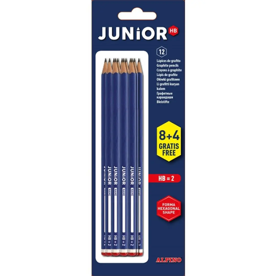 Alpino Junior Blister de 12 Lapices de Grafito HB con Cabecilla - Espacio para el Nombre 1