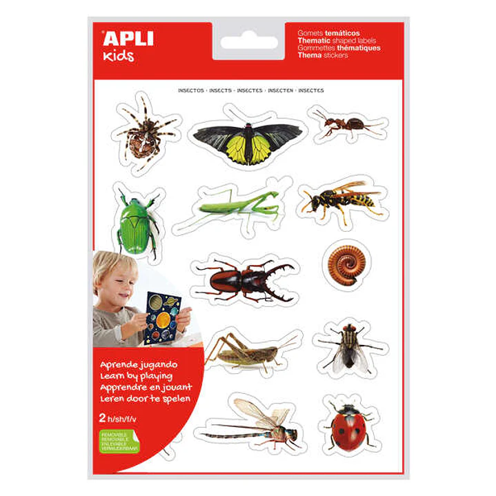 Apli Bolsa de Gomets Tematicos Realistas Insectos - 28 Gomets Tematicos por Bolsa - Imagenes Realistas de Insectos - Adhesivo Removible - Cumple Norma 1