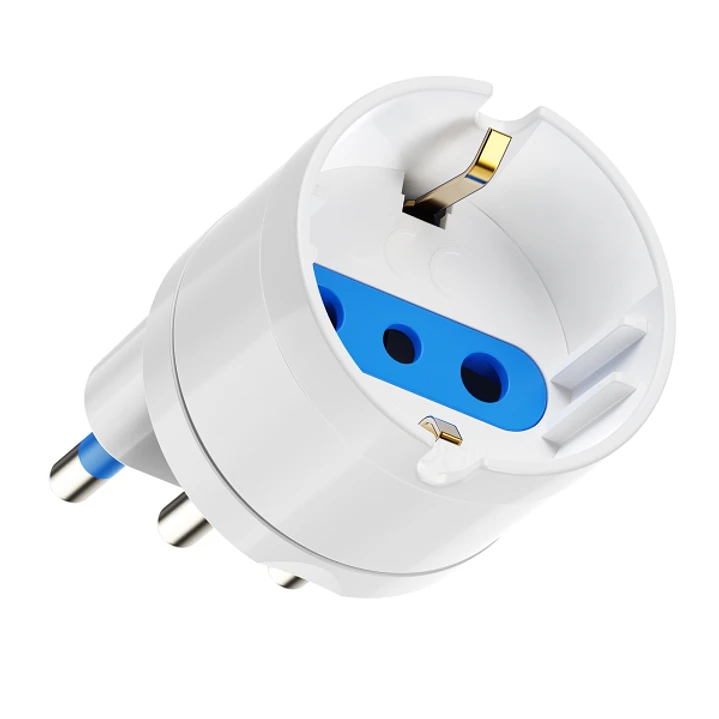 Ewent Adaptador de Viaje para Toma de Enchufe Italiana Tipo L 16A - Hembra Tipo L/Schuko - Color Blanco 1