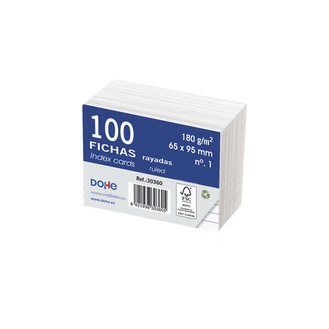 Dohe Fichas de Cartulina Offset Blanca de 180g - 100x200mm - Rayadas - Paquete de 100 Fichas 1