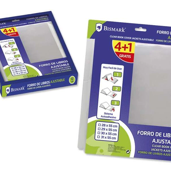Bismark Pack de 5 Forros para Libros 310mm de Polipropileno - Solapa Ajustable - Facil Forrado en 3 Pasos - Sin Necesidad de Cortar ni Usar Cinta Adhe 1