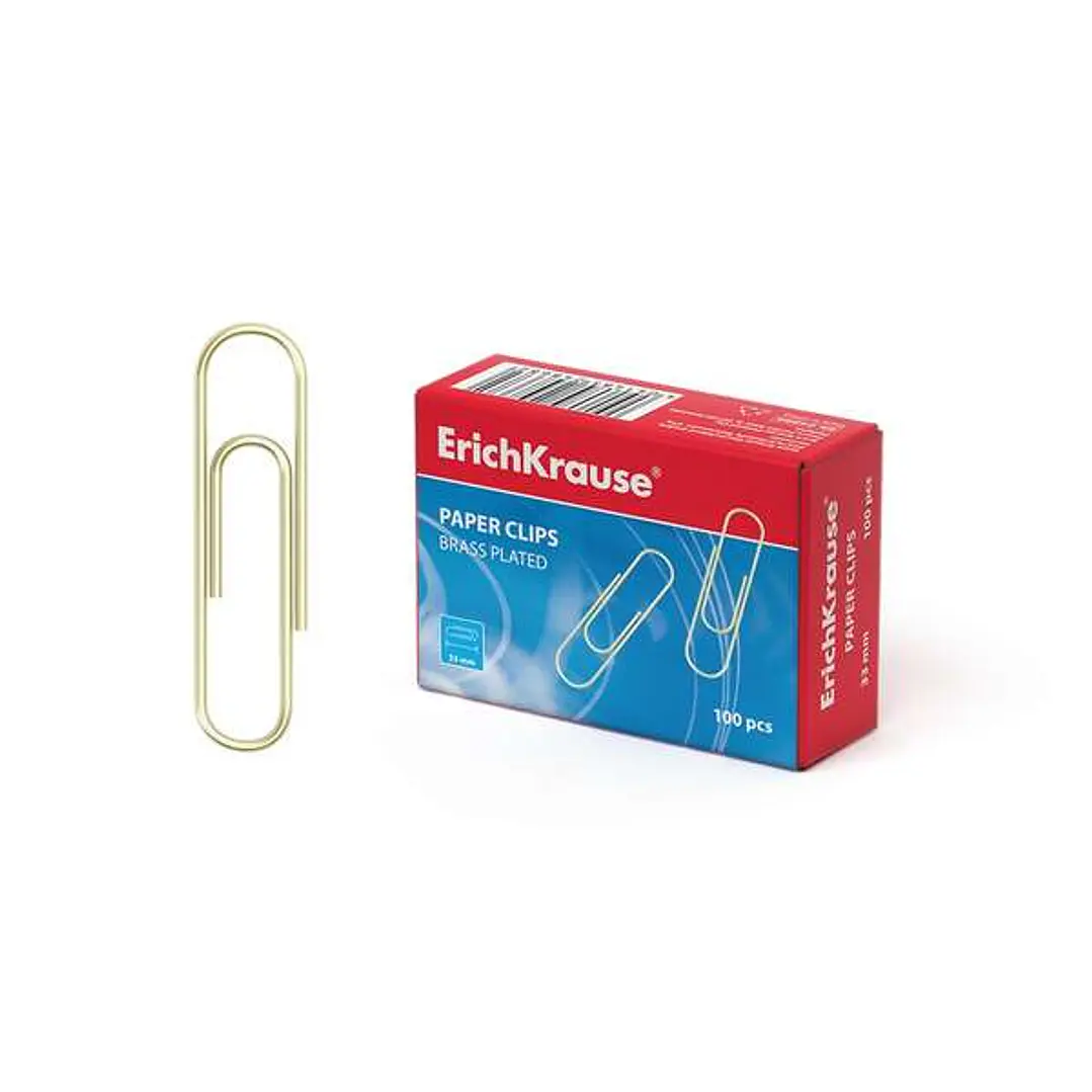 Erichkrause Caja de 100 Clips 33mm - Chapados en Laton - Alta Resistencia y Durabilidad - Resistente a la Corrosion - Color Dorado 1