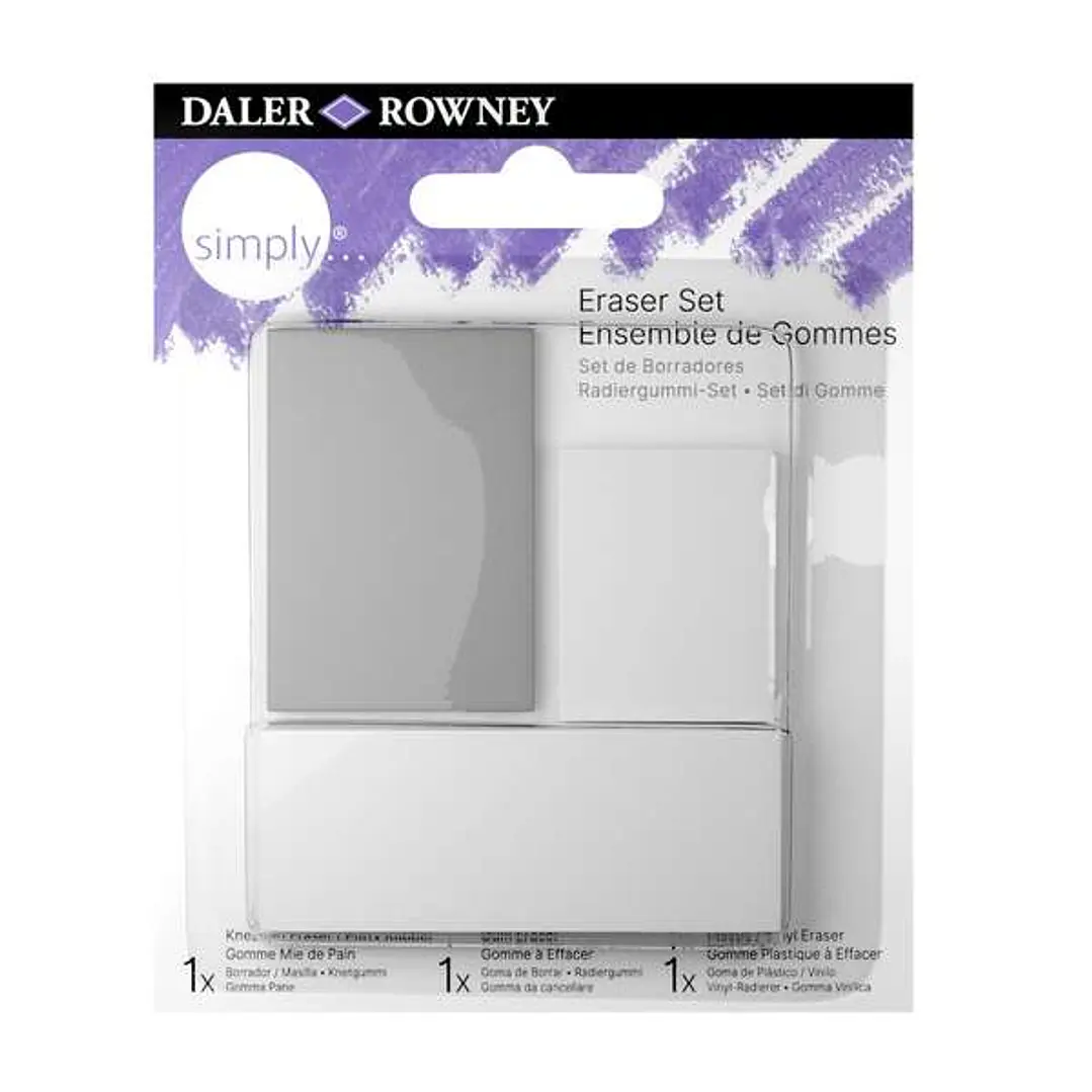 Daler Rowney Simply Pack de 3 Gomas de Borrar para Dibujo - Estandar, Miga de Pan y Goma Plastica 1