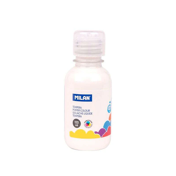 Milan Botella de Tempera 125ml - Tapon Dosificador - Secado Rapido - Mezclable - Color Blanco 1