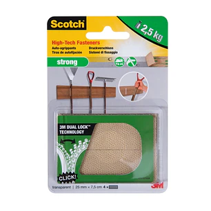 Scotch Extreme Cierres Adhesivos Reposicionables - 25mm x 75mm - Soporta hasta 2.5kg - Color Transparente
