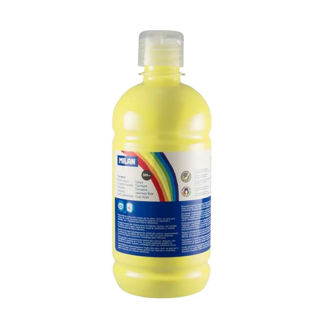 Milan Botella de Tempera 500ml - Tapon Dosificador - Secado Rapido - Mezclable - Color Amarillo Limon 1