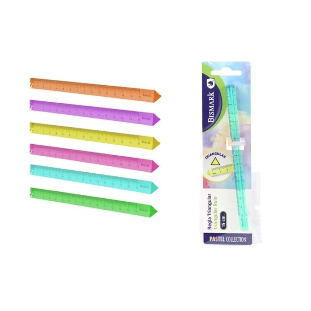 Bismark Regla Triangular 15cm - Fabricada en Poliestireno - Ideal para Colegio - Colores Pastel Surtidos 1