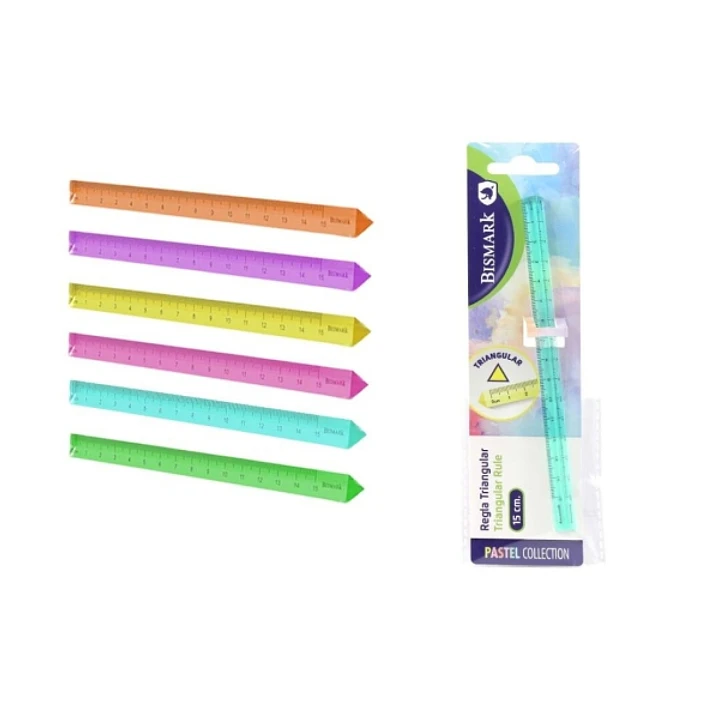 Bismark Regla Triangular 15cm - Fabricada en Poliestireno - Ideal para Colegio - Colores Pastel Surtidos 1