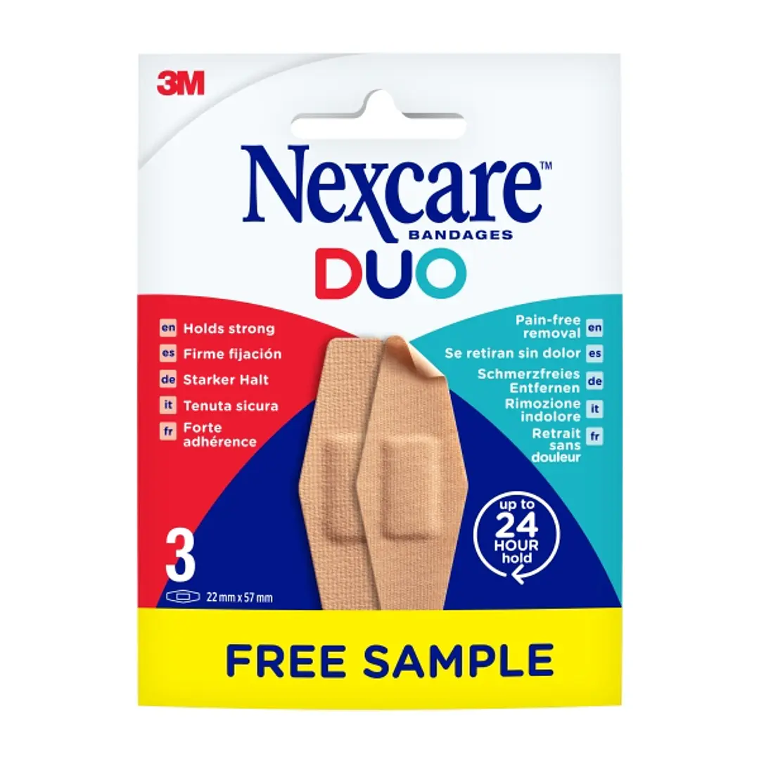 Nexcare Duo Pack de 3 Apositos para Heridas - Paquete de Muestra - 22x57mm - Color Piel 1