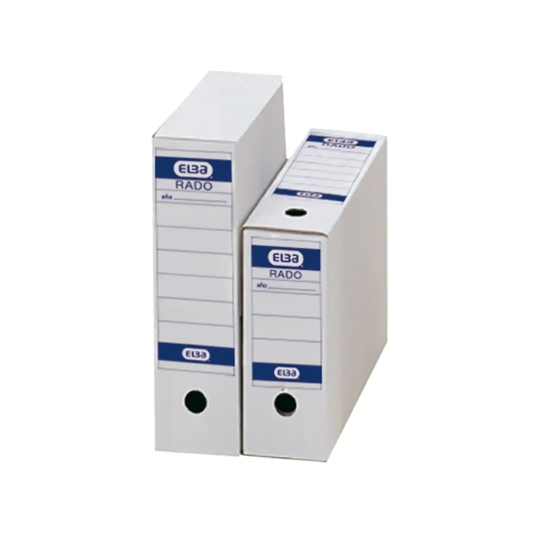 Elba Caja de Archivo Definitivo Folio - Resistente y Duradera - Ideal para Organizar Documentos - Color Blanco y Azul 1