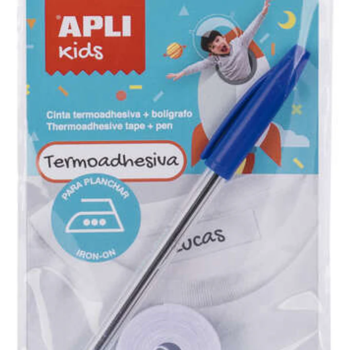Apli Cinta Termoadhesiva para Marcar Ropa - 10mmx2m - 70% Poliester y 30% Algodon - Resistente a Lavadora y Secadora - Facil Uso con Boligrafo Incluid 1