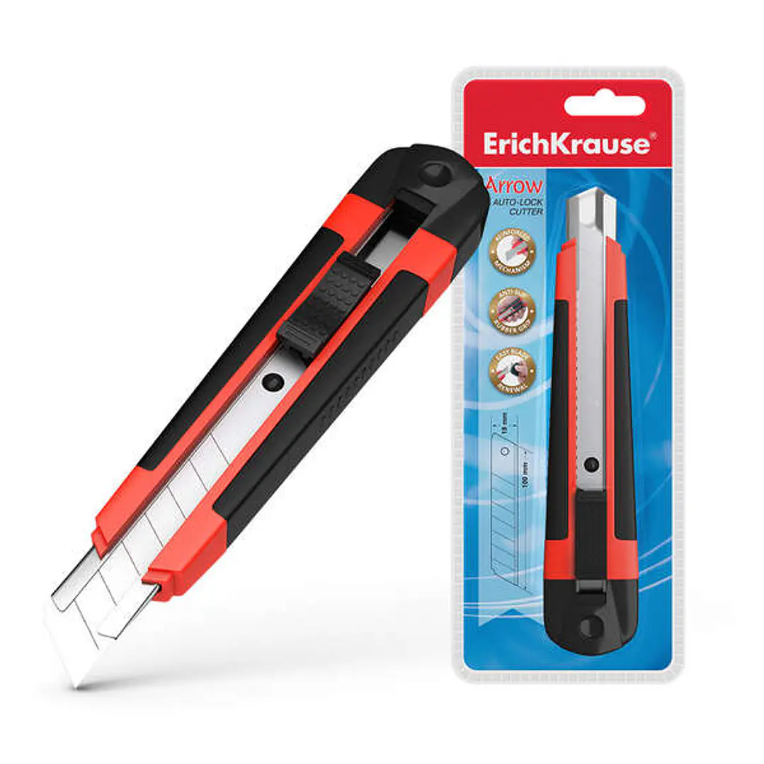 Erichkrause Cuter con Fijador Automatico Arrow - Sistema de Retencion de Cuchilla Autobloqueo - Partidor Incorporado - Cuerpo de Plastico Ligero - Gui 1
