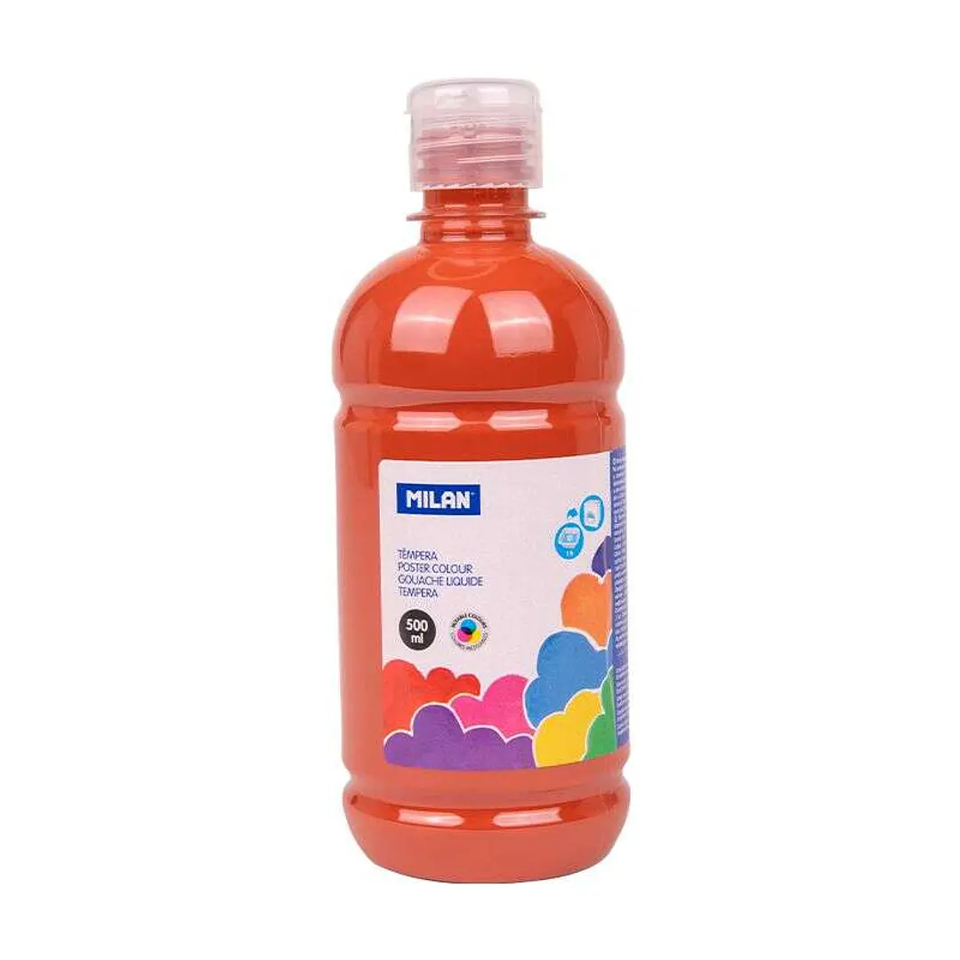 Milan Botella de Tempera 500ml - Tapon Dosificador - Secado Rapido - Mezclable - Color Marron 1