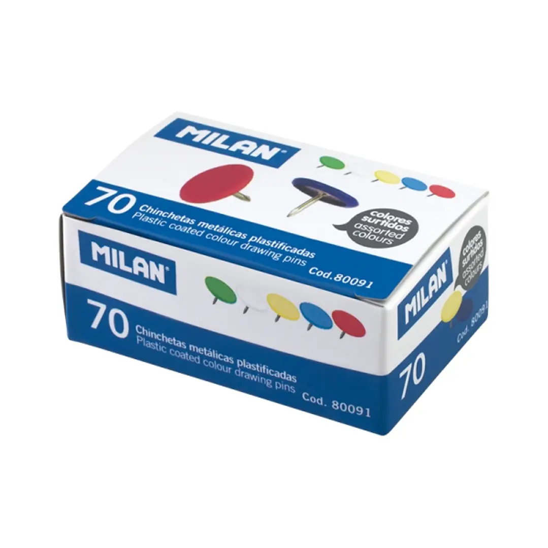 Milan Pack de 70 Chinchetas Metalicas - Plastificadas - Colores Surtidos 1