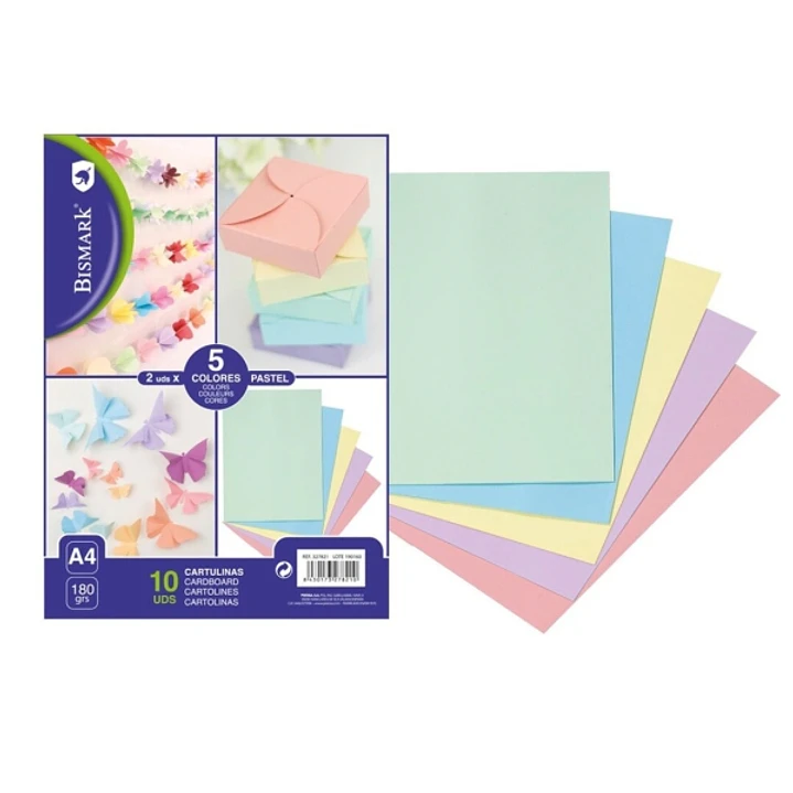 Bismark Pack de 10 Cartulinas 180 g/m² - Tamaño A4 - Colores Pastel Surtidos 1