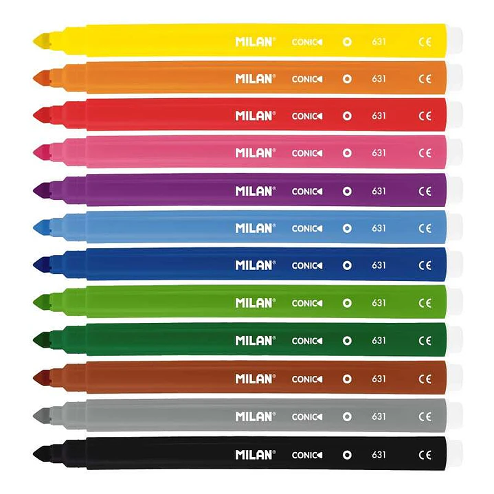 Milan Pack de 12 Rotuladores - Punta Conica 5mm - Tinta al Agua - Lavable - Colores Surtidos 1