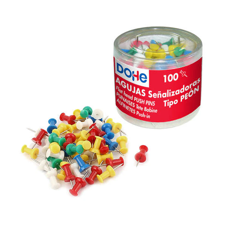 Dohe Caja de 100 Agujas de Señalizacion - Cabeza de Plastico - Punta Metalica de Primera Calidad - Colores Surtidos 1