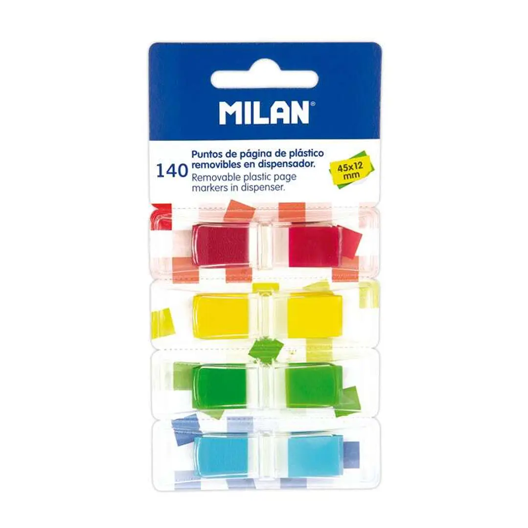 Milan Bloc de 140 Puntos de Pagina de Colores Transparentes - Plastico - Removibles - Medidas 45mm x 12mm - Colores Surtidos 1