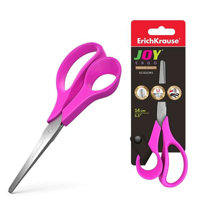 Erichkrause Joy Ergo Tijeras de Acero Inoxidable 14cm - Extremos Redondeados - Resistente a la Corrosion - Mangos Ergonomicos - Colores Aleatorios Sur 1