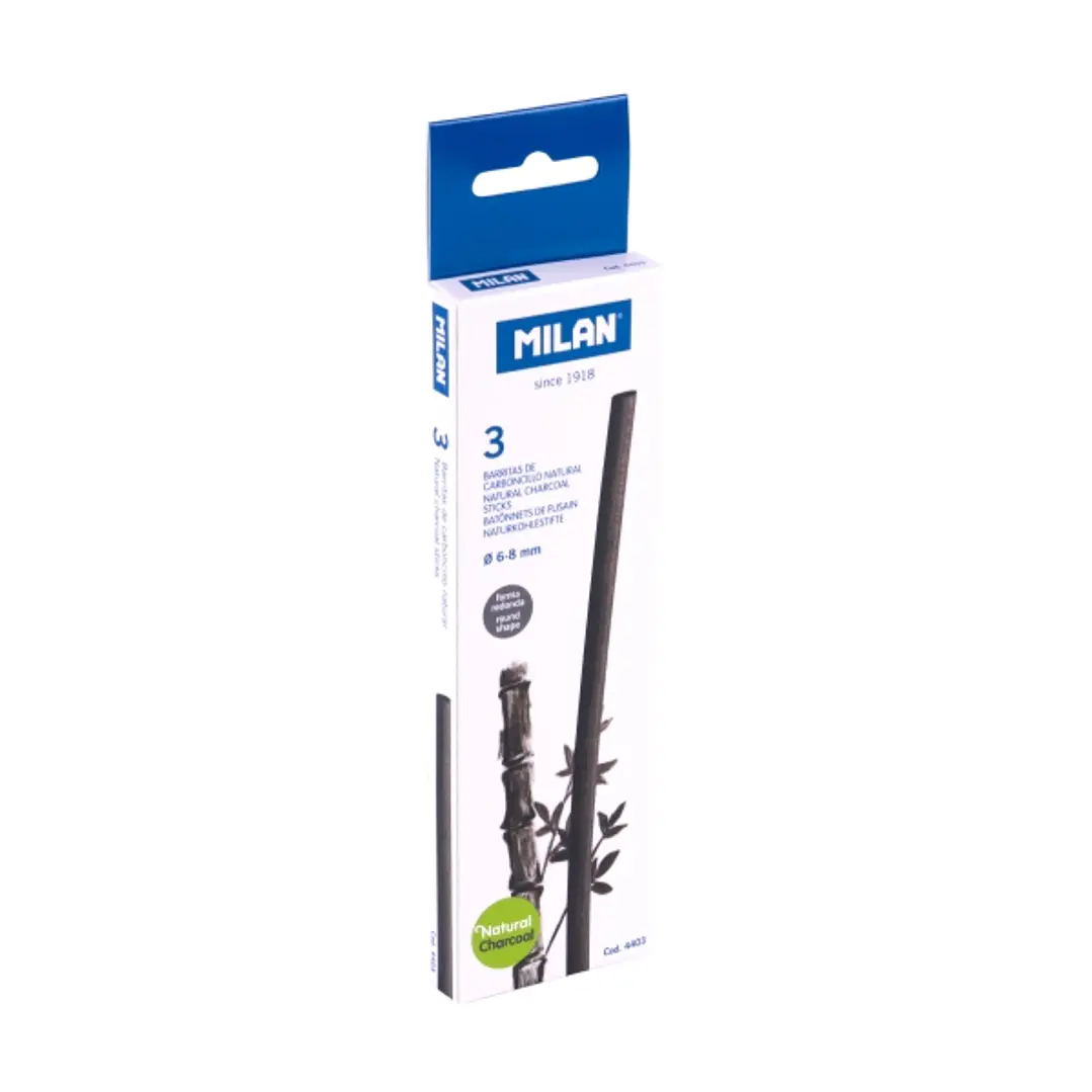 Milan Pack de 3 Barritas de Carboncillo - Natural - Redondo de 6-8mm - Color Negro 1