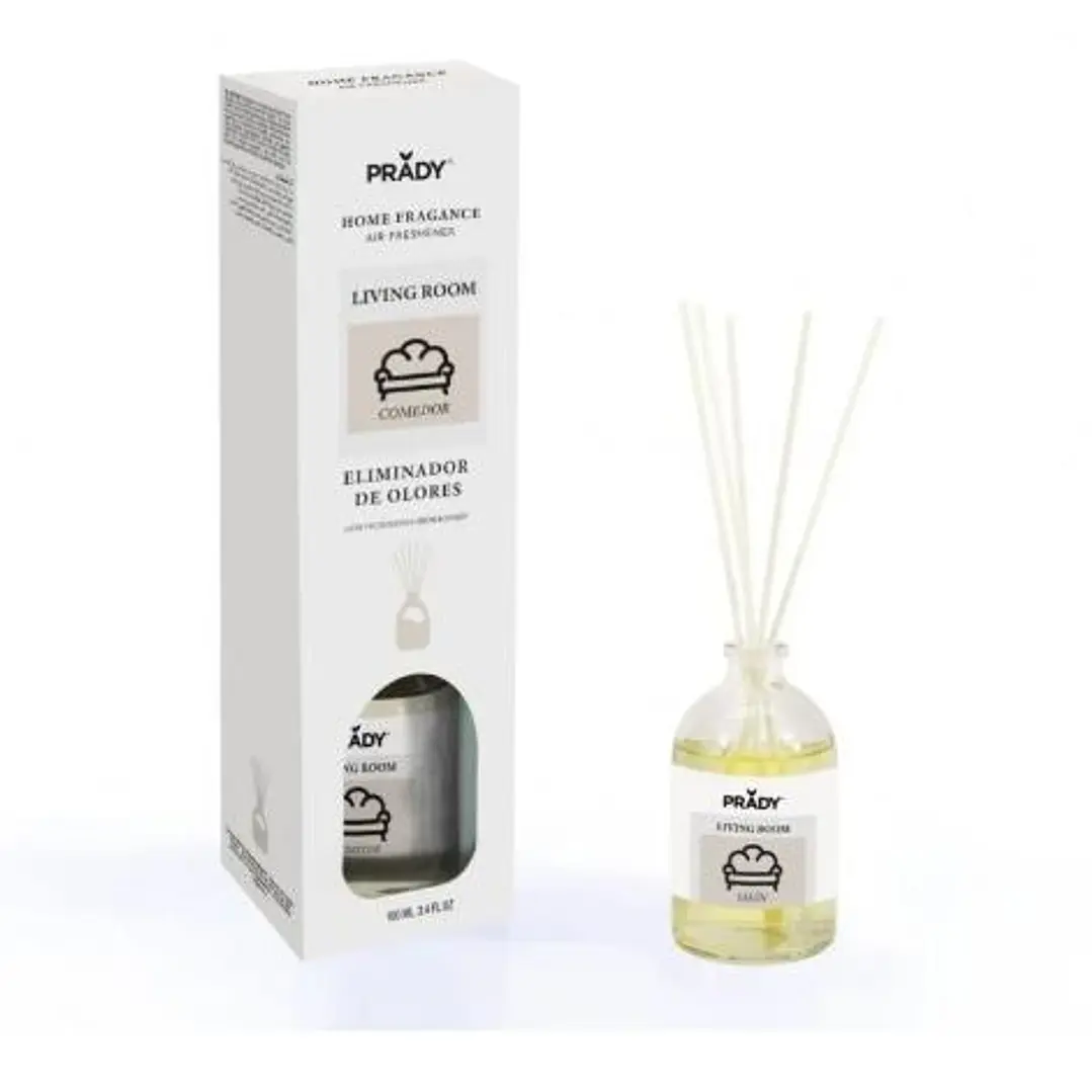 Prady Ambientador Mikado Neutralizador de Olores Para Comedor - Frasco de Cristal 100 ml y Varitas Difusoras 1