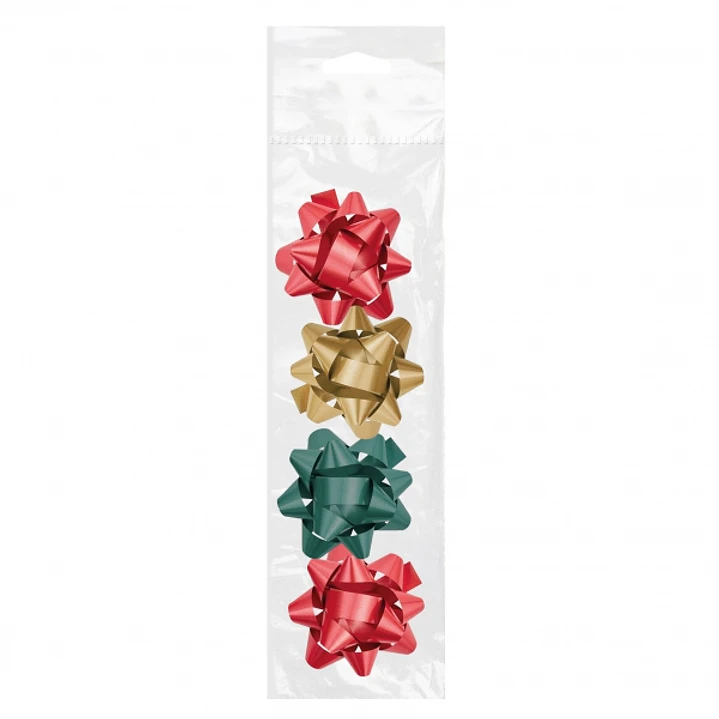 Dohe Chic Pack de 4 Lazos para Regalo - Forma de Estrella - Tamaño 6.5cm - Colores Rojo, Verde y Oro 1