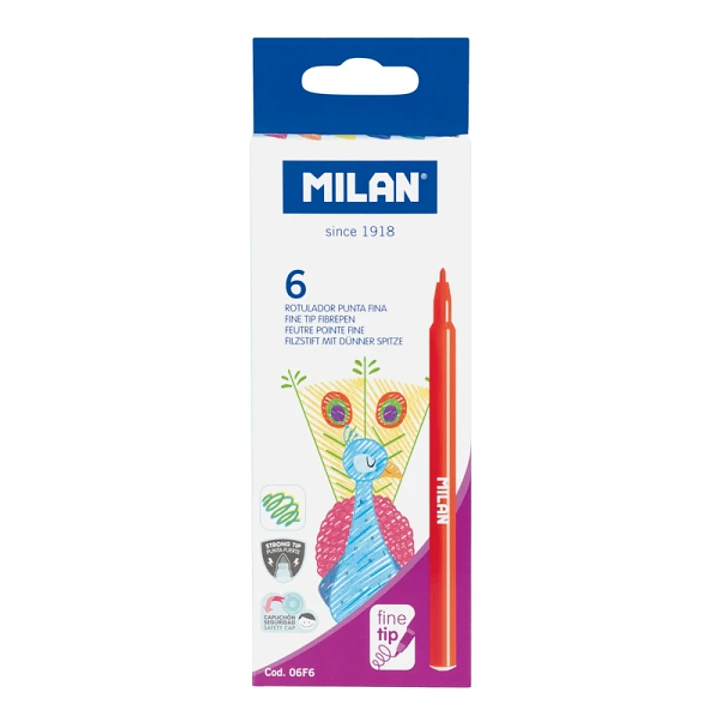 Milan Pack de 6 Rotuladores - Tinta al Agua - Punta Fina 2mm - 154mm - Colores Surtidos 1