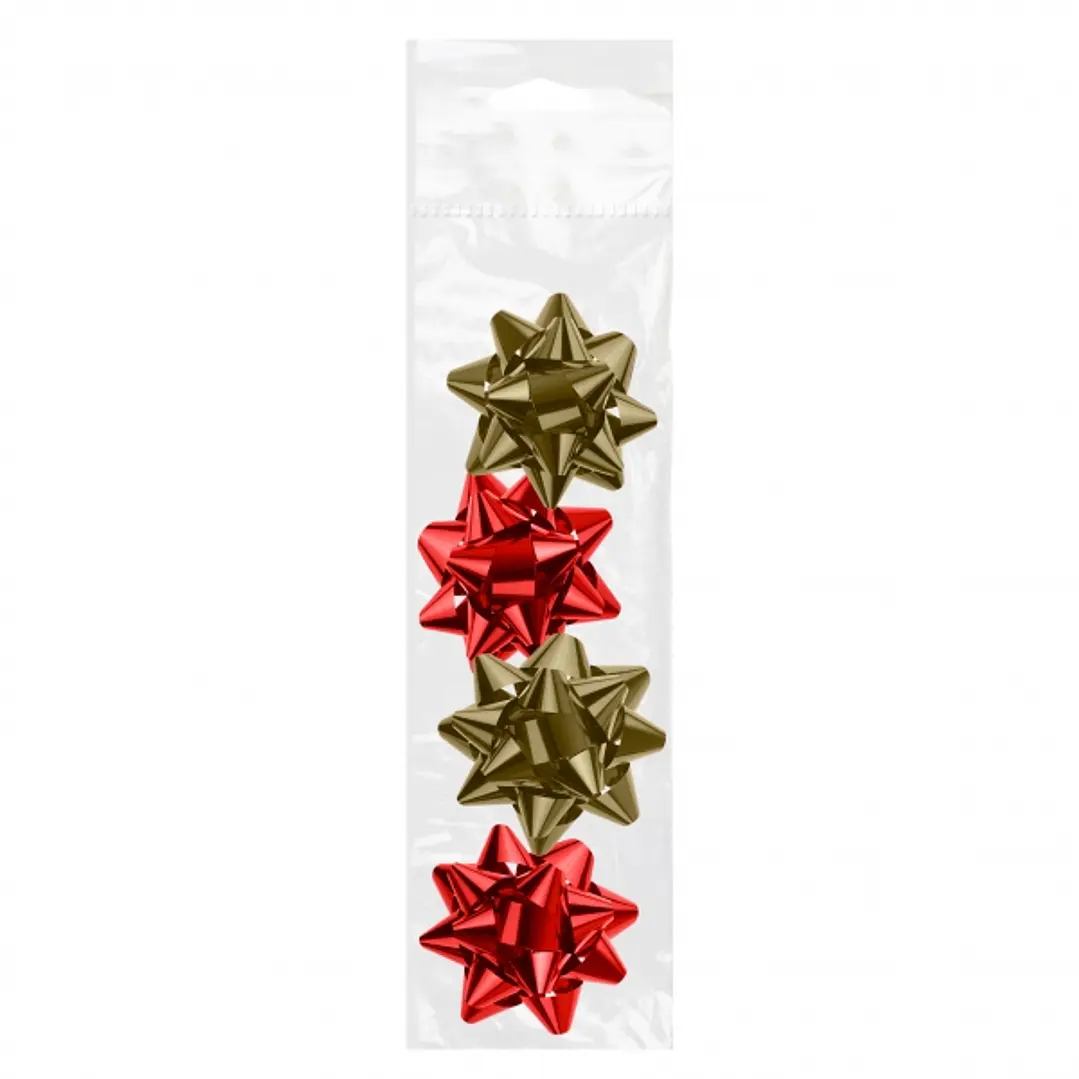 Dohe Shiny Pack de 4 Lazos para Regalo - Forma de Estrella - Tamaño 6.5cm - Colores Rojo y Oro 1