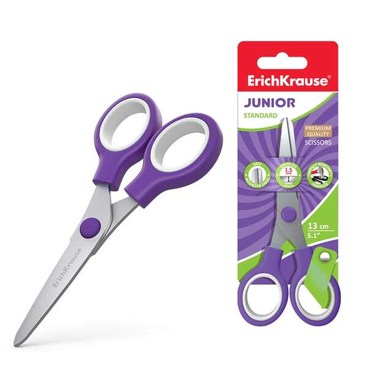 Erichkrause Standard Junior Tijeras de Acero Inoxidable 13cm - Extremos Redondeados - Resistente a la Corrosion - Mangos de Plastico Resistente - Colo 1
