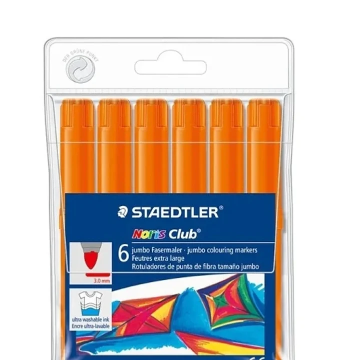 Staedtler Noris Jumbo 340 Pack de 6 Rotuladores Jumbo - Punta de Fibra - Trazo 3mm - Tapa Ventilada - Color Naranja 1