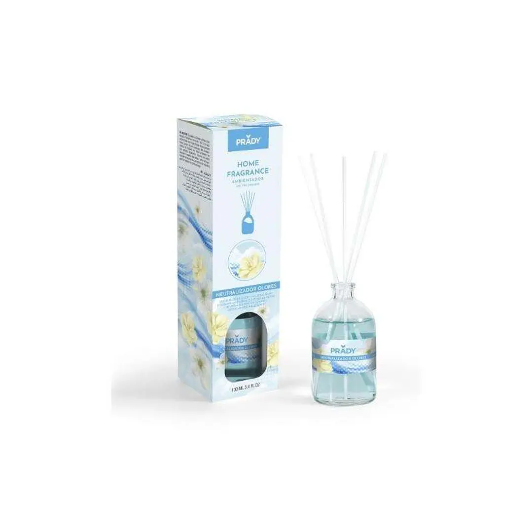 Prady Ambientador Mikado Neutralizador de Olores - Frasco de Cristal 100ml y Varitas Difusoras 1