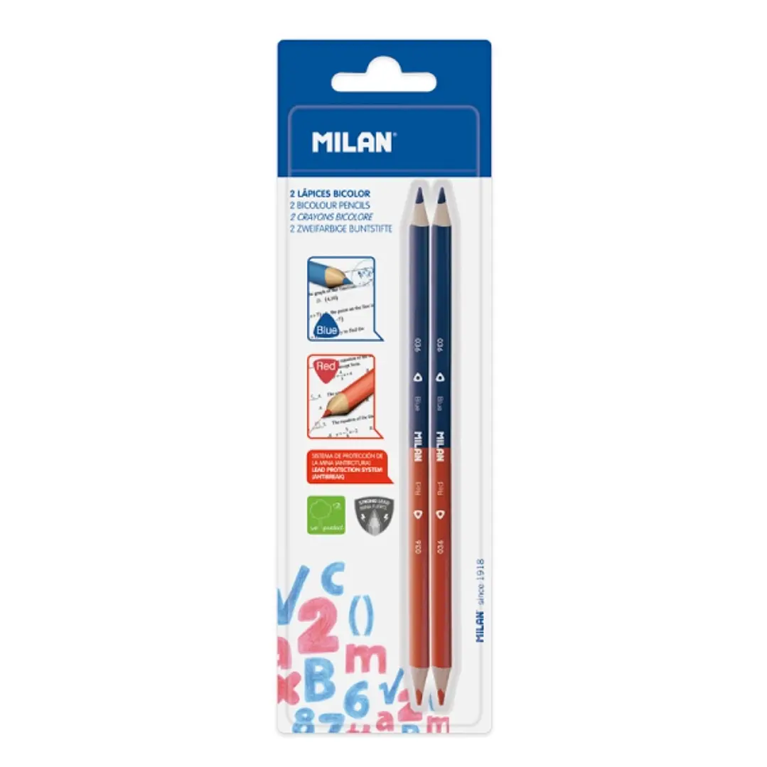 Milan Pack de 2 Lapices Bicolores Rojo y Azul - Mina 2.9mm - Forma Triangular 1