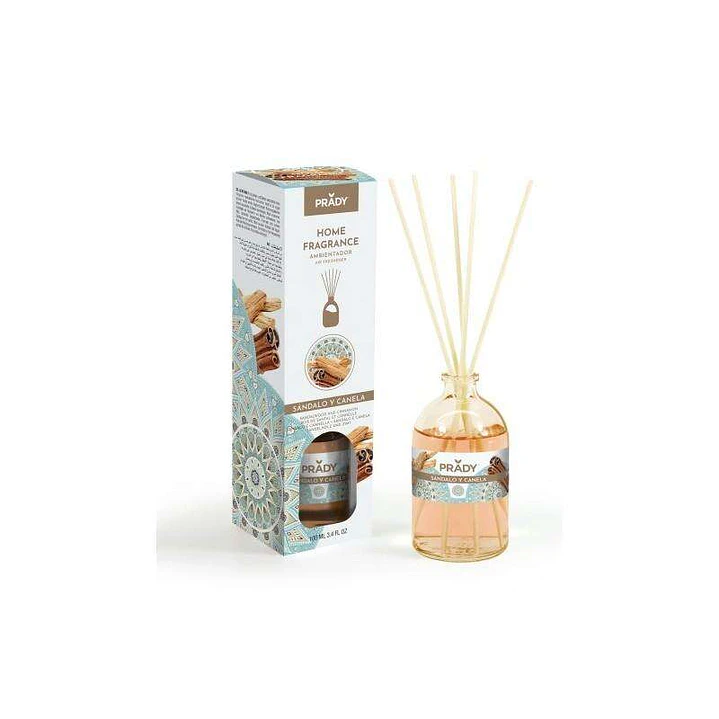 Prady Ambientador Mikado Sandalo y Canela - Frasco de Cristal 100ml y Varitas Difusoras 1