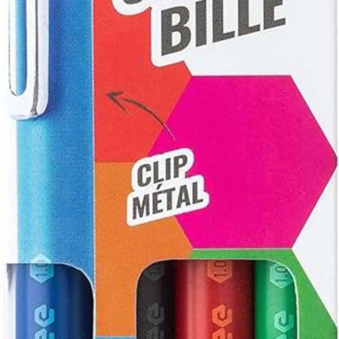 Pentel iZee Pack de 4 Boligrafos de Bola Retractiles - Punta 0.7mm - Trazo 0.35mm - Clip de Metal - Colores Negro, Azul, Rojo y Verde 1